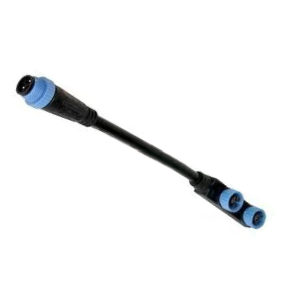 A black and blue cable with two blue connectors is perfect for connecting power cables to the TAS Thrive Apex 300 Watt Light Bar Interconnection Cable.