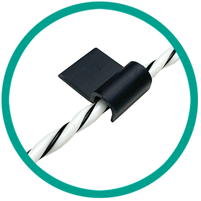 A black and white cable holder with a white cord, equipped with the TAS HYDROS Rope Leak Sensor Kit for water detection.