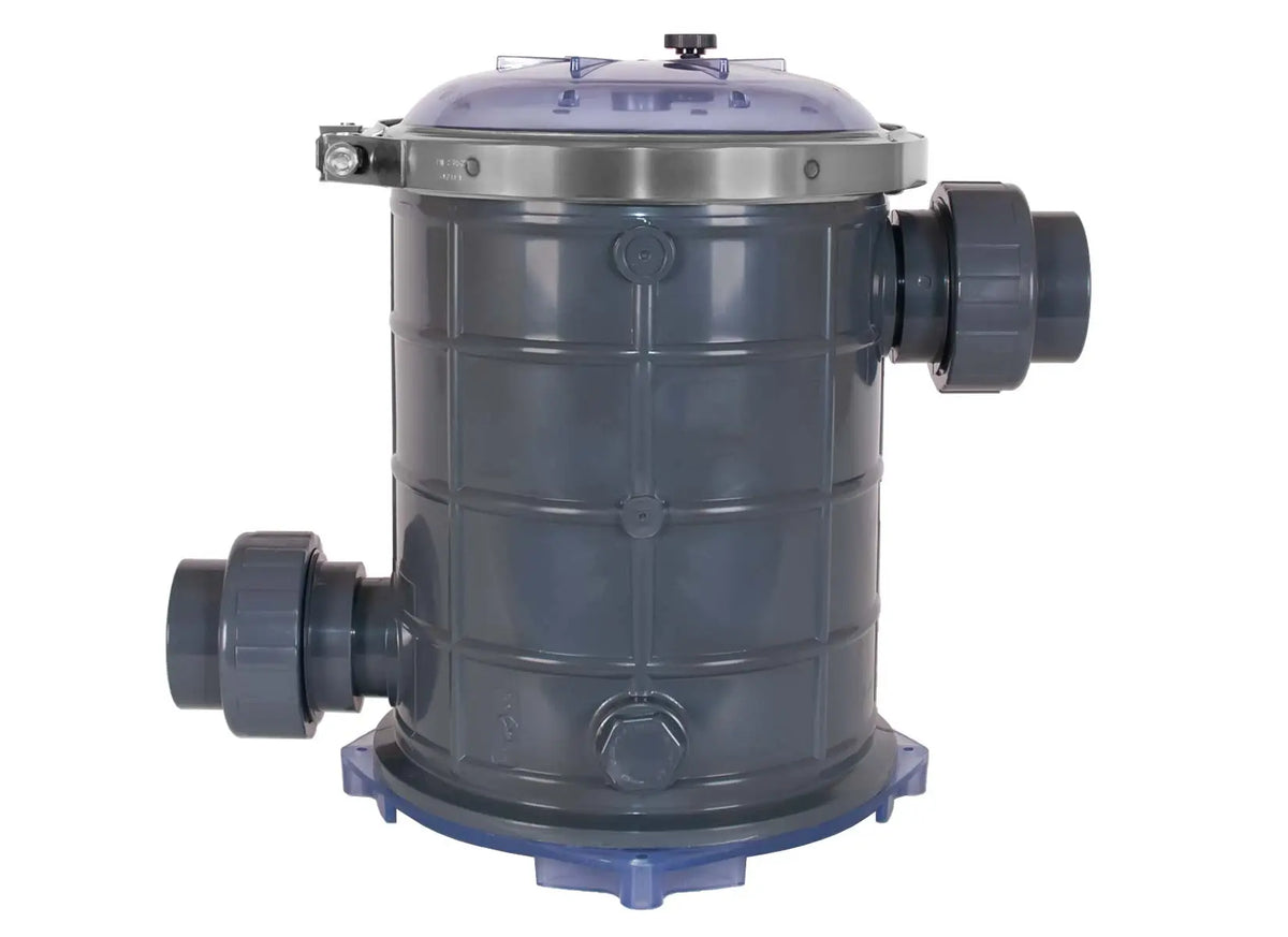 A blue plastic Sequence® Basket Strainer (PF) surrounded by white background.