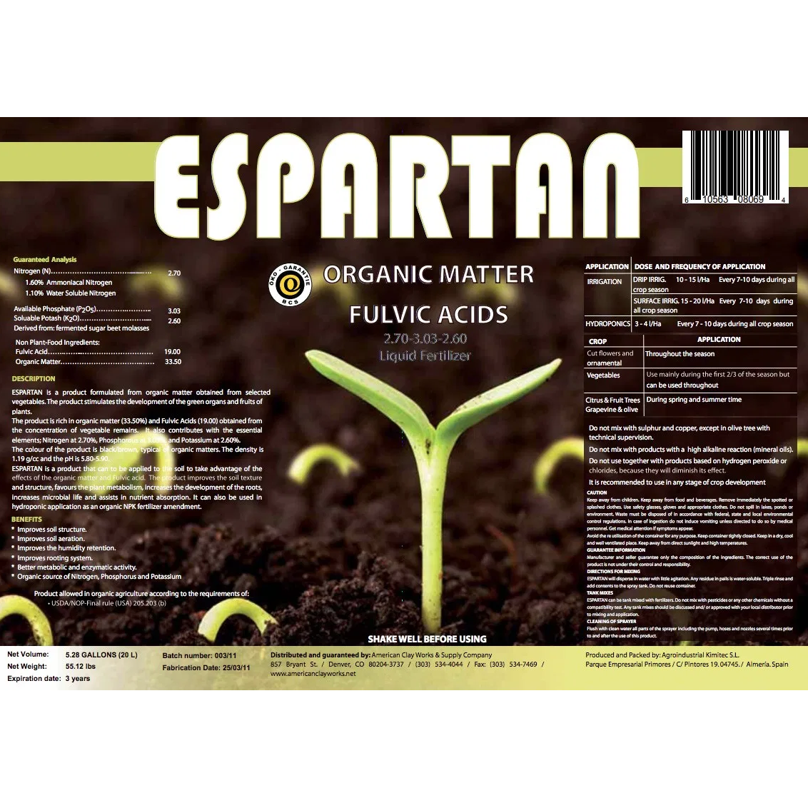 TAS Espartan is an organic master fertilizer specially formulated for selected vegetables. This high-quality fertilizer contains a rich concentration of organic matter, providing essential nutrients to optimize the growth and yield of your crops.