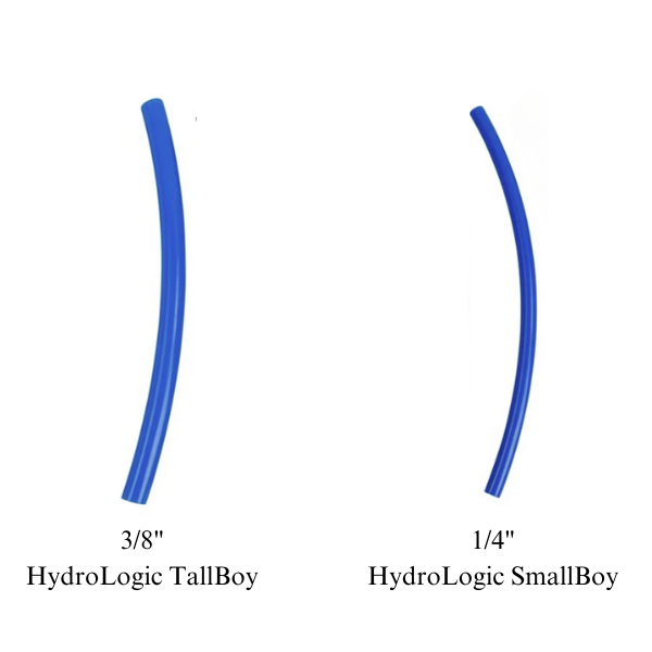 Two blue TAS tubes: one 3/8" called "HydroLogic TallBoy" and another 1/4" named "HydroLogic SmallBoy," these HydroLogic Blue Tubing options ensure efficient water flow for hydroponic or aquaponic systems.