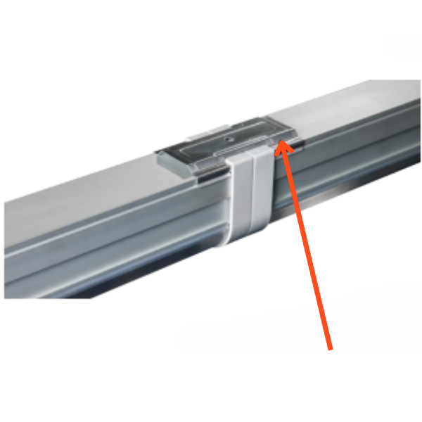 A close-up shows the TAS Boost and Infinity Interconnection Clip (1pc) attaching a metal rail to a mounting bracket, with a red arrow highlighting the clip used for connecting Infinity LED systems.