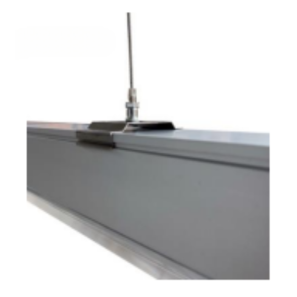 Close-up of a rectangular LED grow light suspended with the TAS Boost & Infinity Suspending Kit 1 Pair, 5ft, using a cable suspension from above.