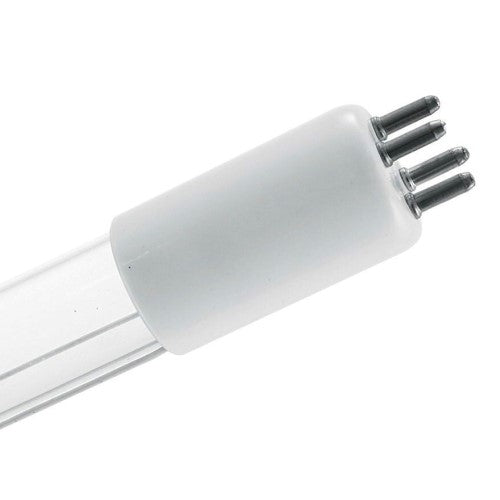 A TAS UV Sterilizer Replacement Bulb, emitting UV strength, placed on a white background.