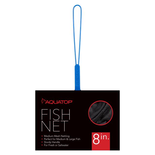 The TAS Aquatop 8″ Fish Net features medium mesh netting and a sturdy handle, making it suitable for medium and large fish in both fresh and saltwater environments. It's perfect for tanks undergoing Ich treatment.