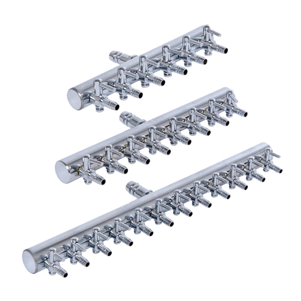 A set of three TAS Air Manifolds for aeration control, on a white background.