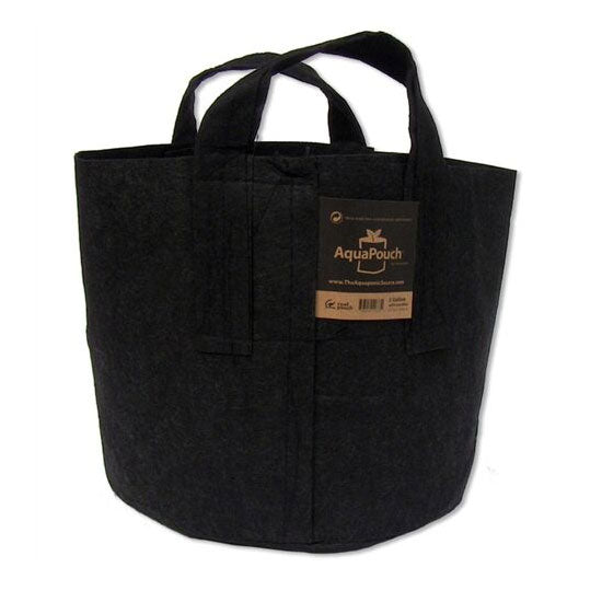 A black AquaPouch Fabric Pot with a brown TAS tag made from recycled plastic fibers.