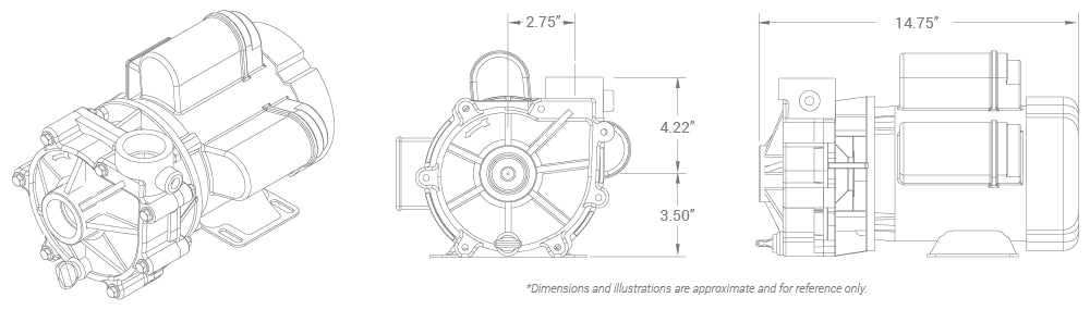 A drawing showing the dimensions of a TAS Sequence® 1000 Pump spacecraft.