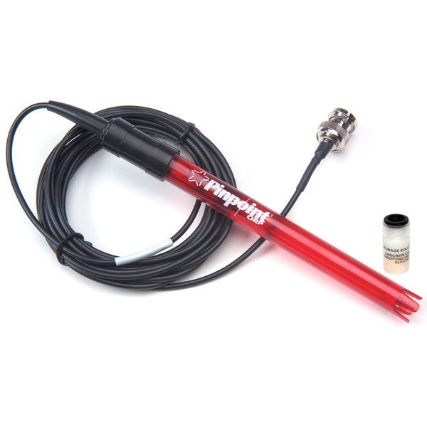 A red and black cable with a HYDROS Pinpoint ORP Probe attached to it, made by TAS.