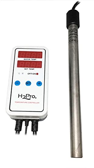A Go Green Aquaponics 1000 watt Electric Immersion heater with a digital display.