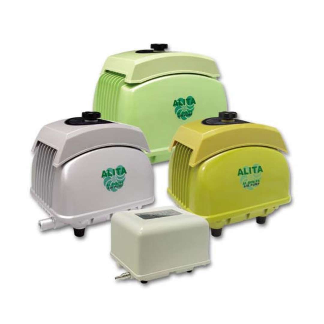 Four different types of TAS Alita Linear Diaphragm Air Pumps with quiet performance and low vibration.