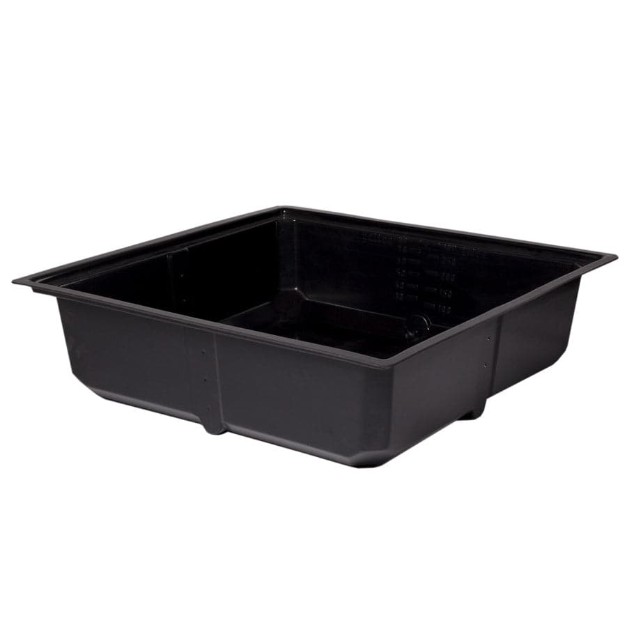 A black plastic container with a lid, perfect for aquaponics in a space-saving TAS Aquaponics Bountiful 75 Gallon Grow Bed.