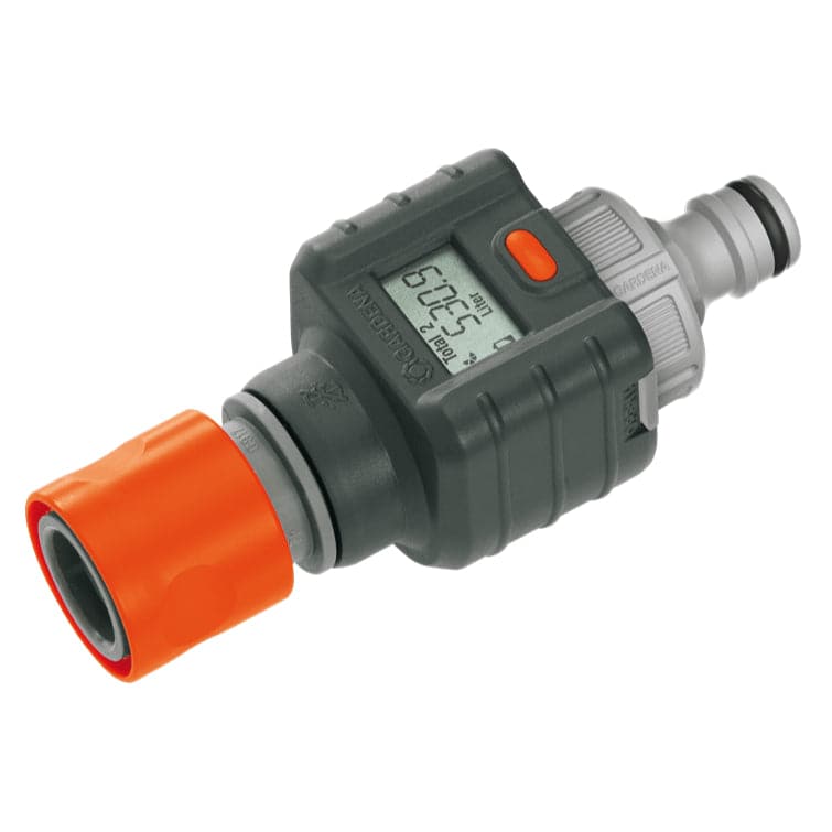 A Gardena Water Smart Flow Meter with a TAS handle that ensures efficient water usage.