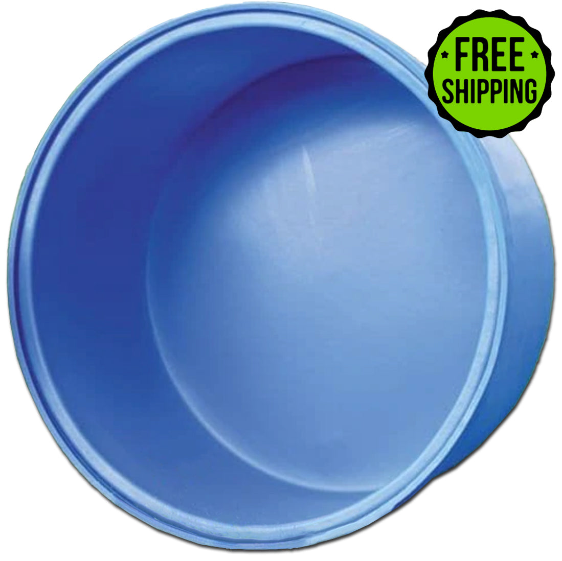 A blue plastic Polyethylene Tank 90 - 250 Gallons with the words "free shipping". This tank can be used for a variety of purposes such as serving food or holding small items. The color of the tank is a vibrant marine.