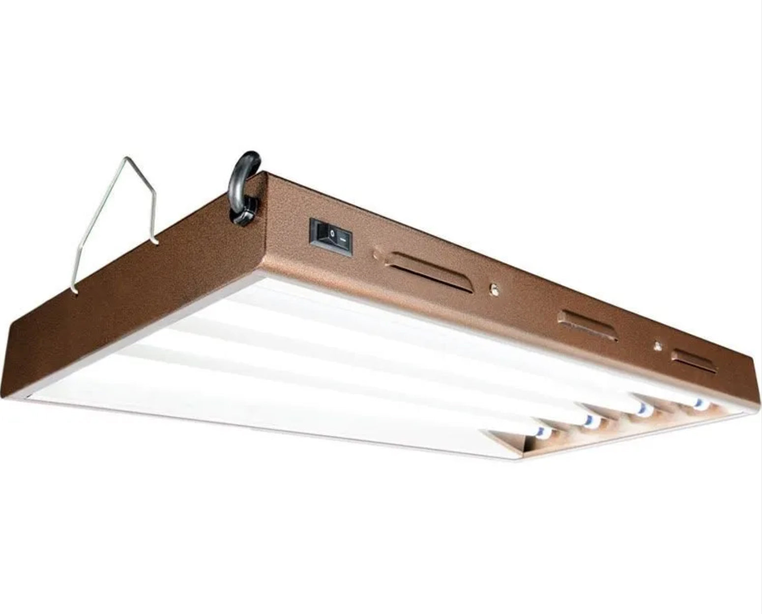 A TAS T5 Designer Fluorescent Light System with Bulbs grow light hanging on a white background.