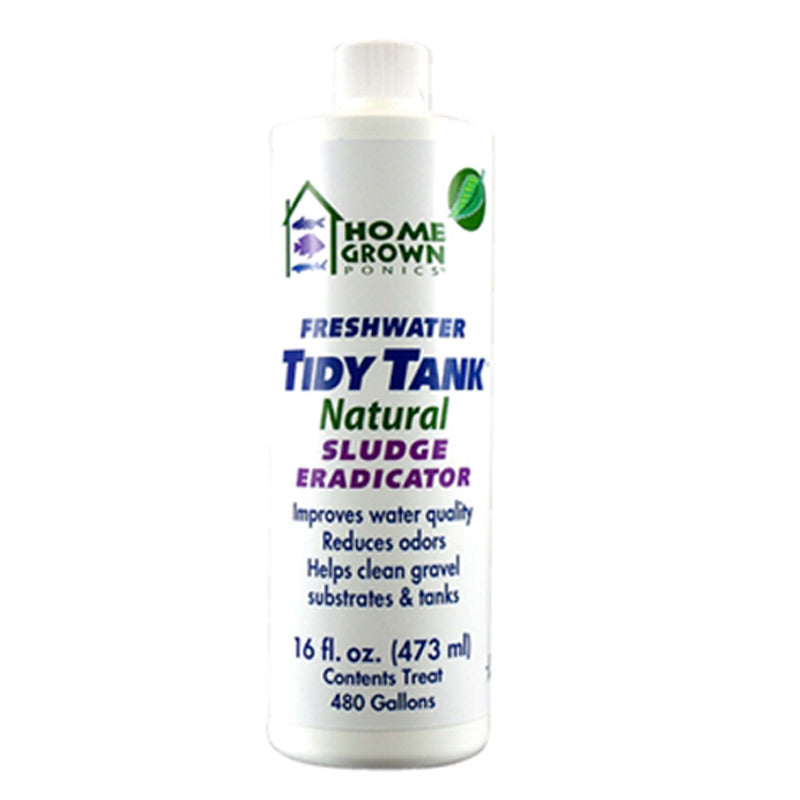 A bottle of homegrown TAS, Tidy Tank – Sludge Eradicator.