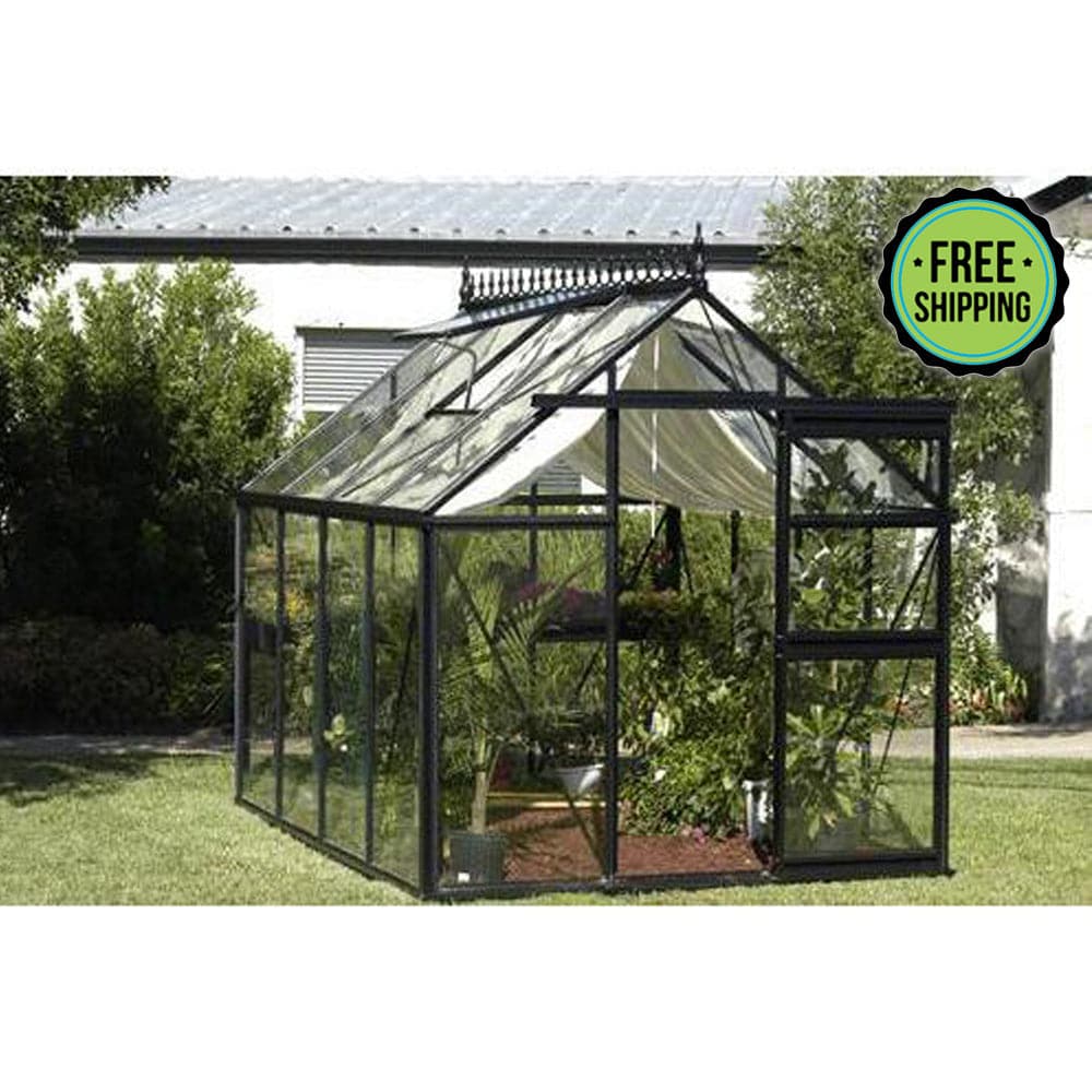 A modern Exaco Jr Victorian &amp; Jr Orangerie greenhouse providing a year-round gardening environment, with free shipping.
