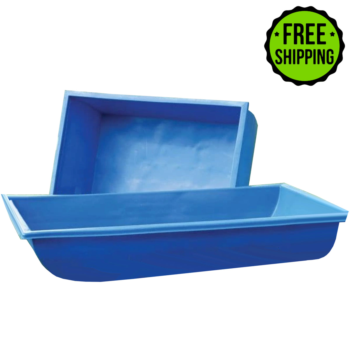An open top Pentair marine blue Polyethylene Tank 110 - 130 Gallon tray with the words free shipping.