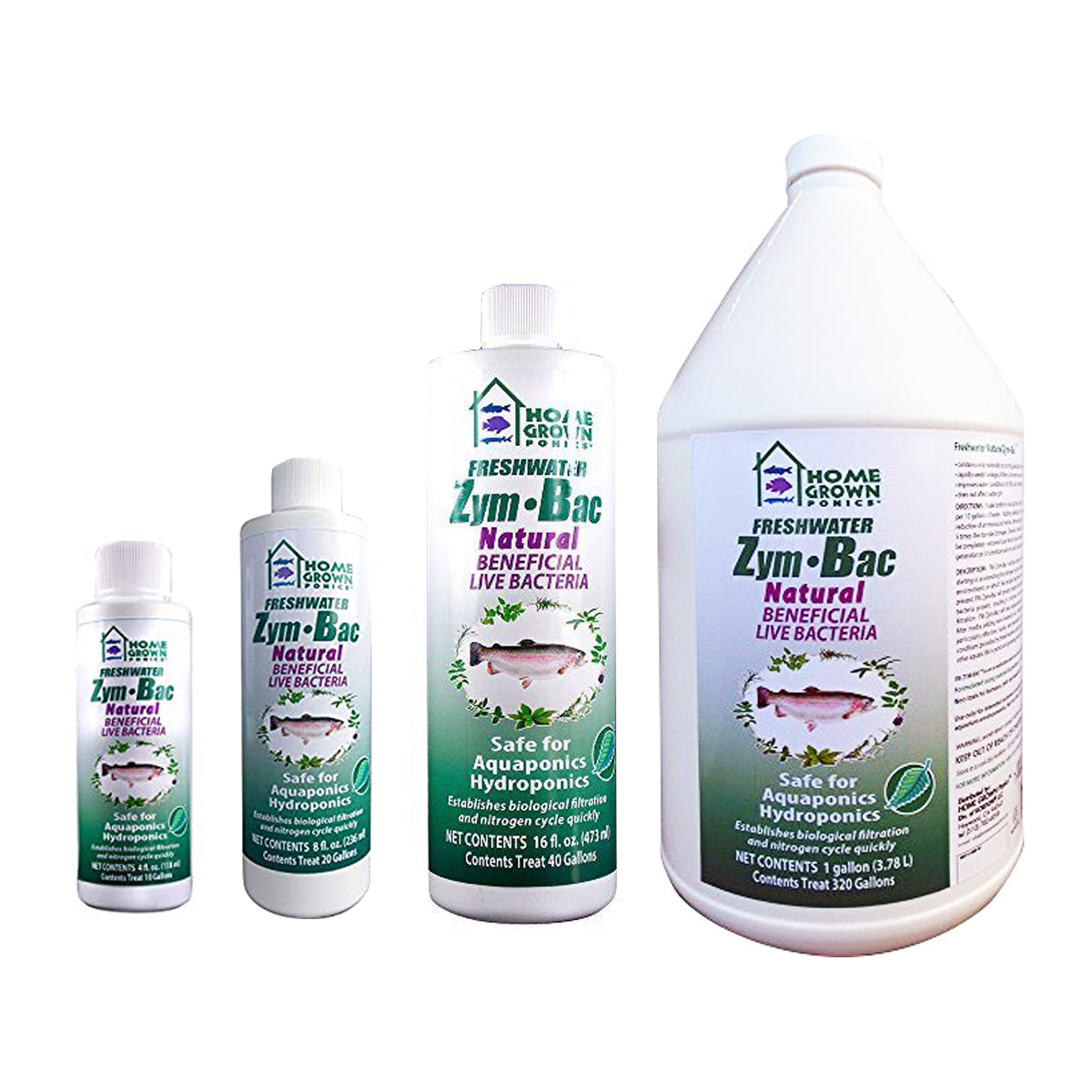 Two bottles of Zym Bac – Nitrifying Bacteria, containing nitrifying bacteria for optimizing aquarium water conditions and enhancing biological filtration, produced by TAS.