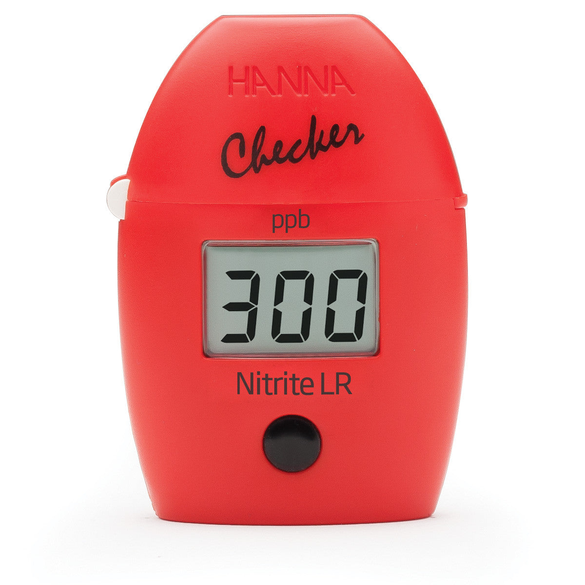 A red digital TAS device labeled "Nitrite Low Range Checker HC" with a display showing "300," is designed for low range nitrite measurement using the EPA Diazotization Method for accurate results.