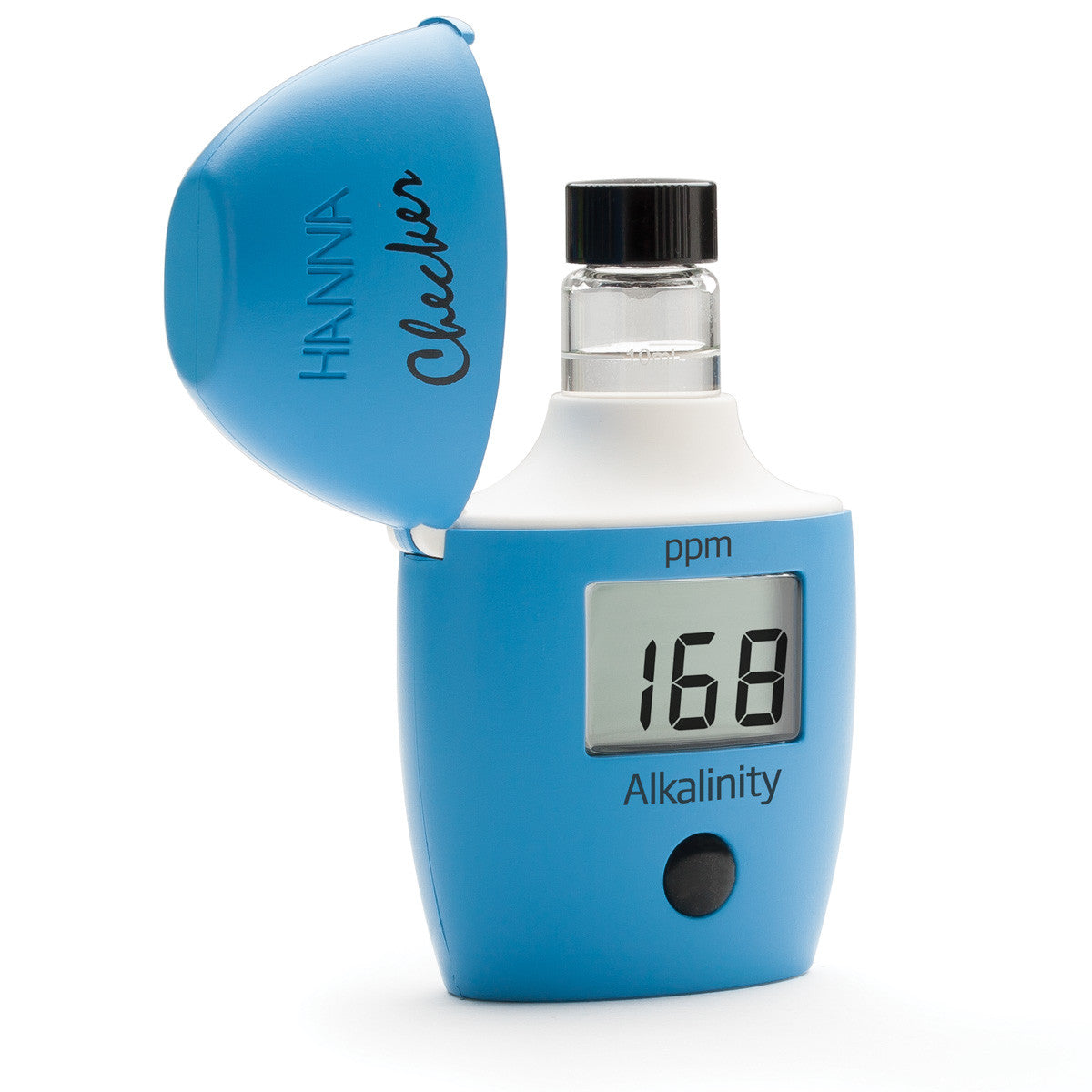 A blue bottle with a digital display on it, perfect for TAS Alkalinity Checker HC test kits.