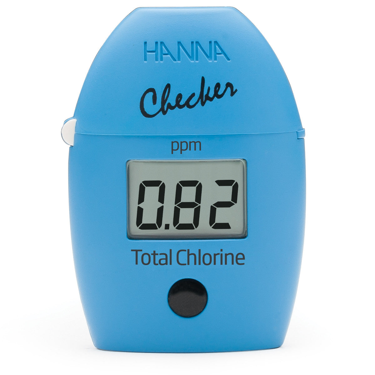The TAS Total Chlorine Checker HC, ideal for pools and spas, shows 0.82 ppm on its blue digital screen.